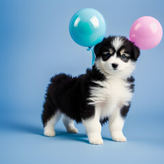 cute fluffy puppy with balloons made with generative AI