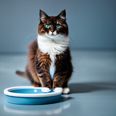 beautiful cat sitting in front of its bowl made with generative AI