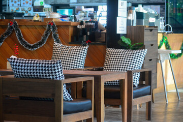 In the coffee shop there are tables and chairs. for seated customers