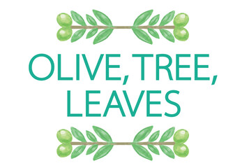 オリーブの水彩風イラストと、デザインテンプレート。ベクター素材。