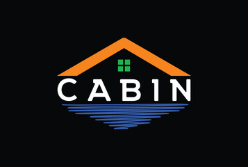 Simple Minimalist Roof with River Creek Lake for Cabin Chalet Cottage or Real Estate Property Logo