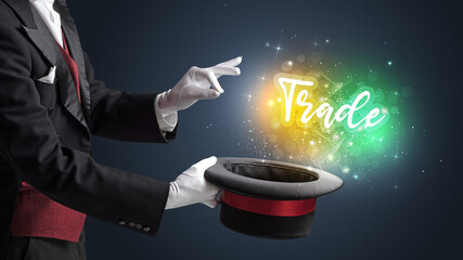 Young magician is showing magic trick