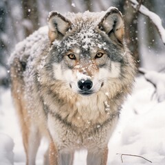 Obraz premium Wolf in the woods. Generative AI