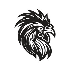 rooster mascot, vintage logo line art concept black and white color, hand drawn illustration