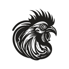 rooster mascot, vintage logo line art concept black and white color, hand drawn illustration