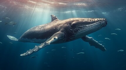 Fototapeta premium A Photo-realistic illustration of a blue whale in the ocean