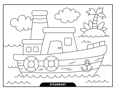 Steamboat coloring pages for kids