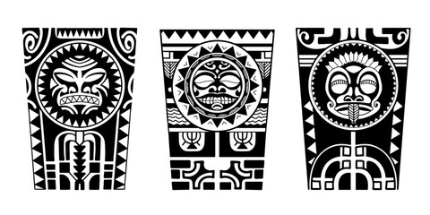 Wrap around arm polynesian tattoo set design. Pattern aboriginal samoan. illustration EPS10