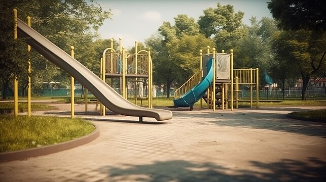 An illustration of an empty playground in the park