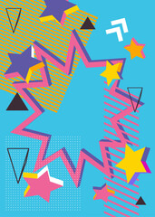 Abstract minimal geometric shapes background. Explosion geometrical graphic art pattern. Simple busy poster with random geometry. Vintage template for book cover, backdrop with vibrant colors.