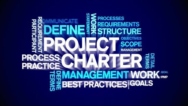 Project Charter animated tag word cloud;text design animation kinetic typography seamless loop.