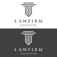 Law firm and attorney Logo.Justice template with pillar, sword and scales concept.Vector illustration.