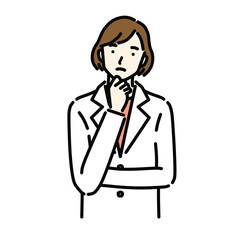 考えるポーズをする白衣の女性