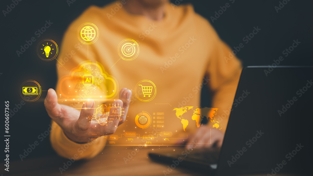 Aufkleber Ai technology, cloud computing. Digital transformation change management, internet of things. Technology big data and business process strategy, Financial management and digital smart industry.
