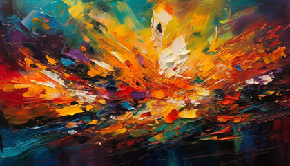 Obraz na płótnie Canvas Vibrant acrylic painting with chaotic shapes and colorful brush strokes generated by AI