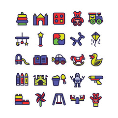 Obraz premium Lineal Fill Kid Toy Icon Set