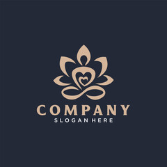Abstract logo design sitting in lotus pose yoga with heart swirl