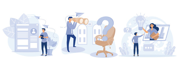 HR service concept, Apply for job, job seekers, career advice, hiring, start career, search for work, employee profile, set flat vector modern illustration