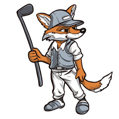 sport funny animal fox  playing golf