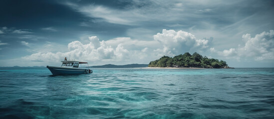 Fototapeta na wymiar Boat at beach Natural landscape for summer vacation, AI Generated Image