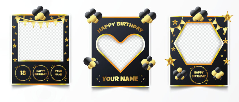 Vector illustration of gold color photocall happy birthday frames