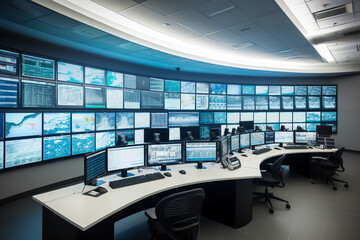 Modern Security Control Room with Multiple Displays ,  Generative AI