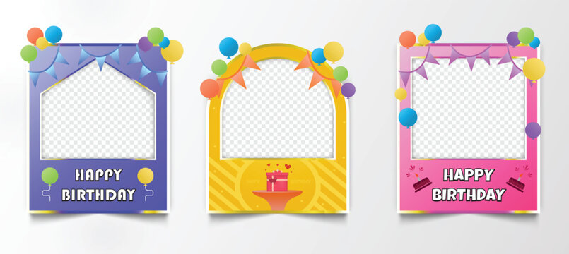 Vector illustration of colorful photocall happy birthday frames