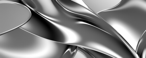 Abstract Silver Wave, chrome banner, platinum copy space, metal motion, grey liquid, white gradient glow, shiny material, smooth motion. Abstract design for copy space text. Generative AI