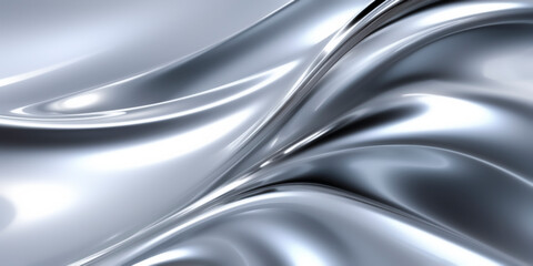 Abstract Silver Wave, chrome banner, platinum copy space, metal motion, grey liquid, white gradient glow, shiny material, smooth motion. Abstract design for copy space text. Generative AI