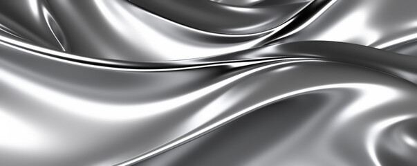 Abstract Silver Wave, chrome banner, platinum copy space, metal motion, grey liquid, white gradient glow, shiny material, smooth motion. Abstract design for copy space text. Generative AI - obrazy, fototapety, plakaty