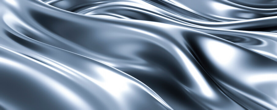 Abstract Silver Wave, chrome banner, platinum copy space, metal motion, grey liquid, white gradient glow, shiny material, smooth motion. Abstract design for copy space text. Generative AI