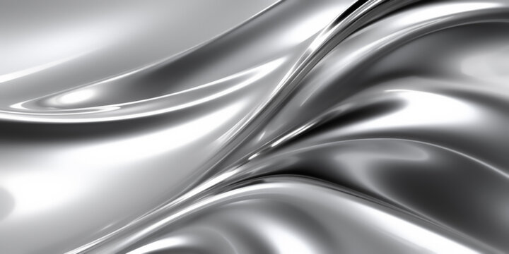 Abstract Silver Wave, chrome banner, platinum copy space, metal motion, grey liquid, white gradient glow, shiny material, smooth motion. Abstract design for copy space text. Generative AI
