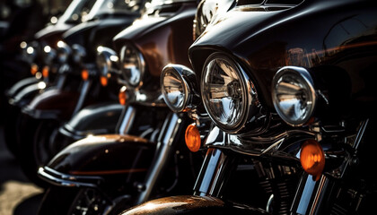 A shiny black motorcycle with chrome accents parked in lot generated by AI