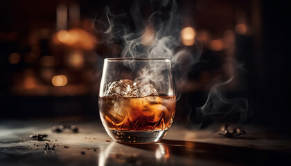 Luxury bar celebrates with burning cigar and brandy snifter generated by AI