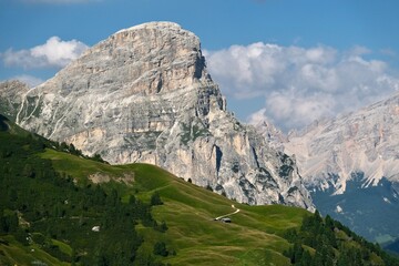Rocky peak and green alpine meadows. Colorado. USA