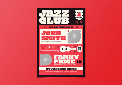 Black Red Jazz Music Club Flyer Layout