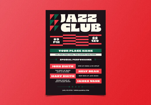 Red Green Jazz Music Flyer Layout