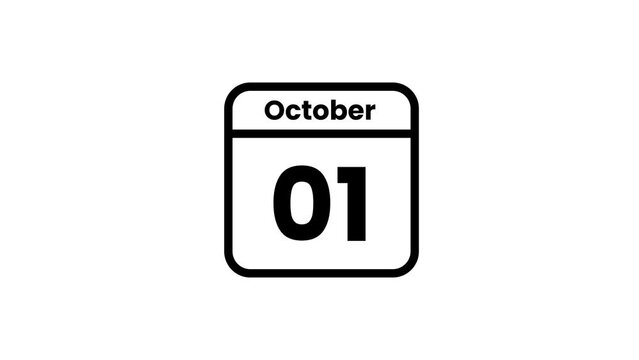 01 October calendar icon animation. Luma matte with transparent background 4K resolution