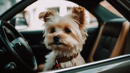 Portrait of dog inside of car