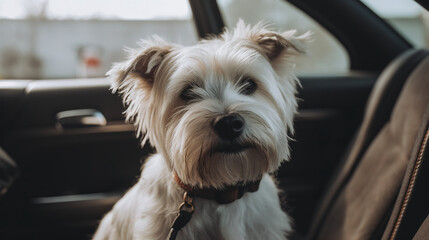 Portrait of dog inside of car