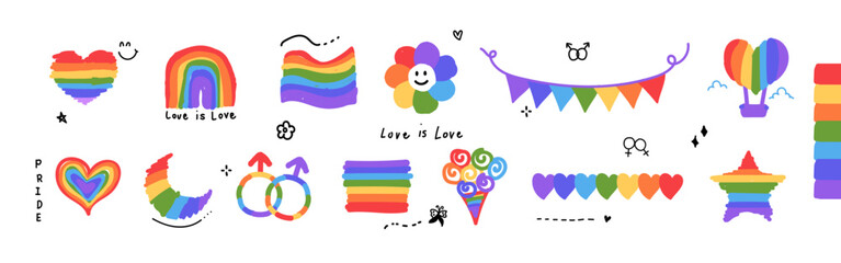 LGBTQ pride month Hand-drawn elements set. Vector illustration. - obrazy, fototapety, plakaty