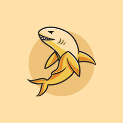 Cute banana shark cartoon illustration