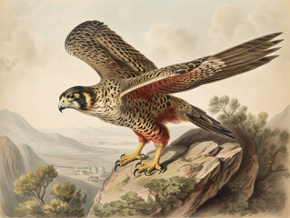 A Naturalist Illustration of a Falcon | Generative AI