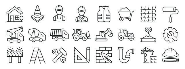 Construction thin line icons. Editable stroke. For website marketing design, logo, app, template, ui, etc. Vector illustration. 