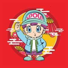 the rich kid illustration design for sukajan is mean japan traditional cloth or t-shirt