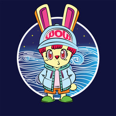 the rich rabbit illustration design for sukajan is mean japan traditional cloth or t-shirt with digital hand drawn Embroidery Men T-shirts Summer Casual Short Sleeve Hip Hop T Shirt Streetwear