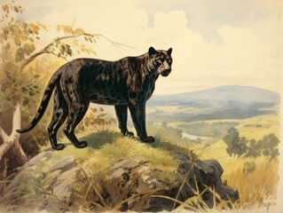 A Naturalist Illustration of a Panther | Generative AI