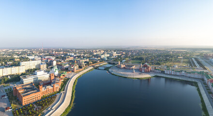 Fototapeta na wymiar Yoshkar-Ola, Russia. Panorama of the city center in the morning. Aerial view