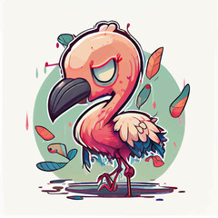 cute Flamingo character, cartoon, children book style, artistic, theme print design, for t-shirt print and case, Illustrator
