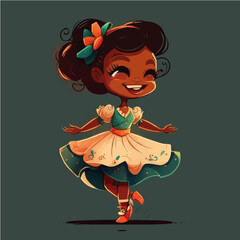 little Dancer with a colorful costume, high heeled shoes, and a graceful, elegant posture simple, cartoon, children book style, comic, flat character, artistic, Illustrator
